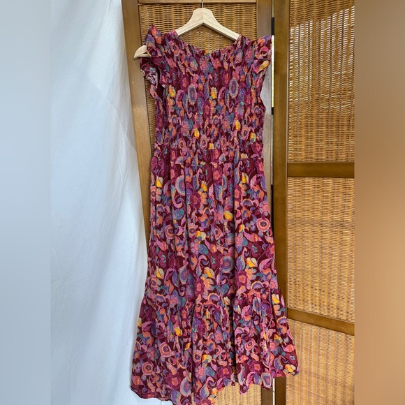 NWOT Anthropologie Peregrine mixed print burgundy smocked maxi dress - Picture 6 of 11